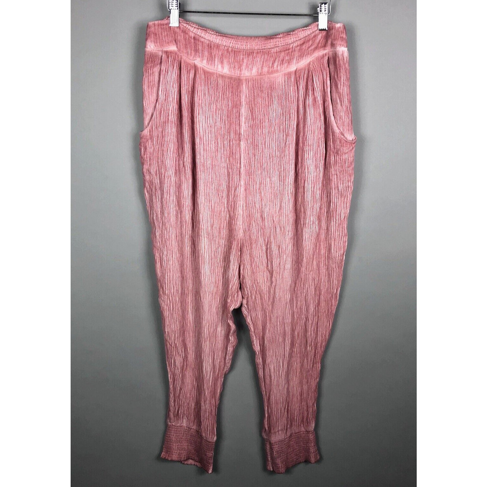 Free People Harem Pull O Pants SZ S Pink Striped High Rise Pockets Relaxed Boho